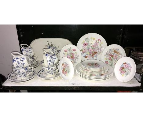 A 17 piece Wedgwood dinner set Meadow Sweet, quantity of large cups and saucers from Ikea and a porcelain tray