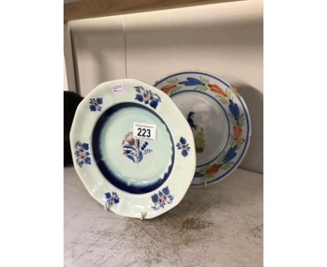 A mid 19th century quimper plate A/F with an Adams Calyx ware dish