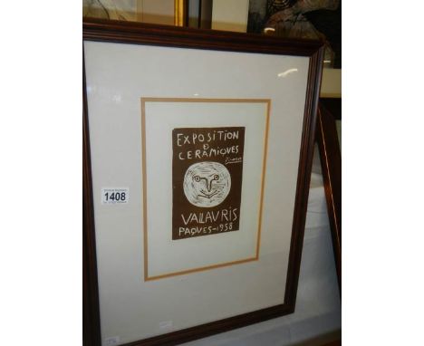 A Pablo Picasso (1881-1973) lithograph print Vallauris Exhibit 1958, published by Fernand Mourlot, France.