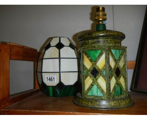 A leaded glass table lamp base and a leaded glass lamp shade.