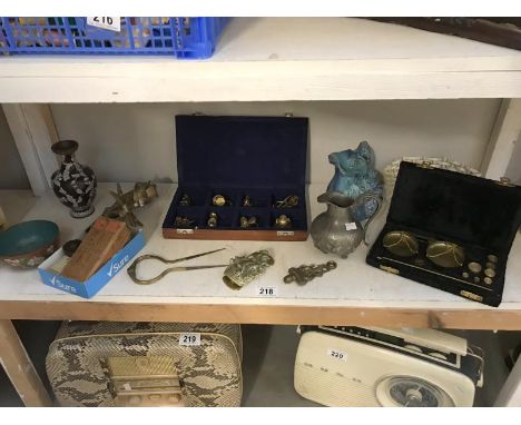 Cloisonne bowl and vase A/F, assorted brass items, mostly nautical theme including door knocker etc.
