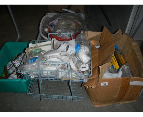 A Rapesco electric stapler, good pop rivet gun and plumbing fittings etc. 