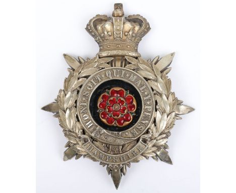 Victorian Hampshire Militia Officers Home Service Helmet Plate, fine white metal officers helmet plate with garter strap, bla