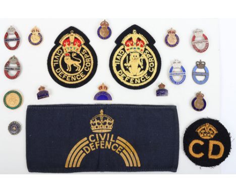 Board of WW2 British Home Front / Civil Defence Badges and Insignia, including enamel Bexley Civil Defence Association lapel 