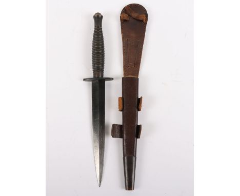 British 3rd Pattern Fairbairn Sykes (F.S) Commando Knife, good example with blackened bronzed ringed grip, top pommel stamped