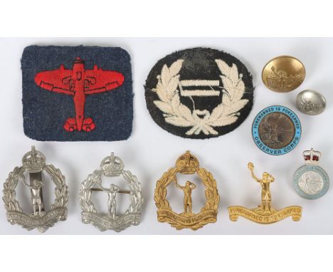 Observer Corps &amp; Royal Observer Corps Badges and Insignia, including gilt metal 1st pattern headdress badge with prong fi