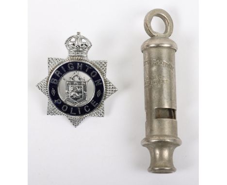 Brighton Police Senior Officers Cap Badge Kings Crown&nbsp;pre 1952, blue enamel, chrome star, with two rear fixing lugs and 