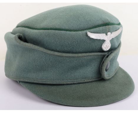 WW2 German Land Customs Officials Field Cap, interesting example of a light green wool M-43 style field cap with dark green p