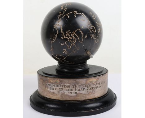 Desk Trophy Commemorating the Flight of the Graf Zeppelin in 1928, the wooden base with wrap around silver plated plaque engr