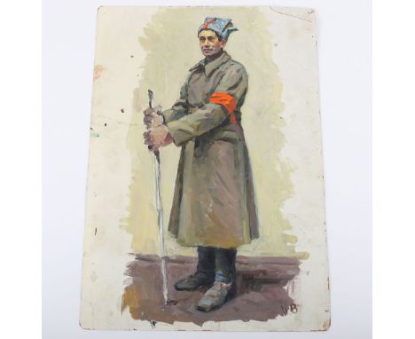 Soviet Russian Oil Painting by Ilya Efimovich Vasilchenko ‘The Red Army Soldier’, oil on board portrait of a Soviet Russian s