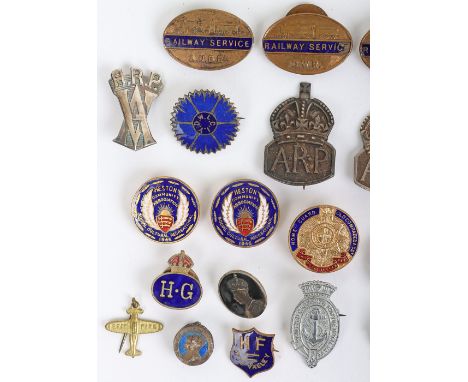 Grouping of Enamel Home Front Badges, including Vickers Armstrong ARP badge, enamel Dunlop ARP badge, Southern Railway Servic