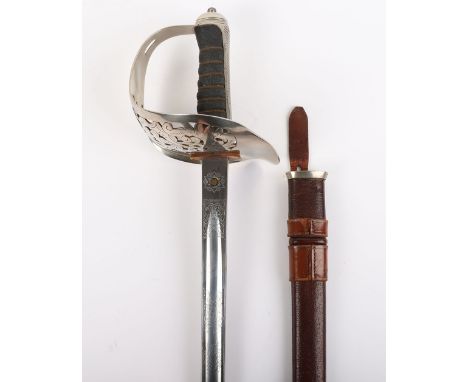 George V 1897 Pattern Infantry Officers Sword, regulation polished blade etched with crowned royal arms and cipher with folia