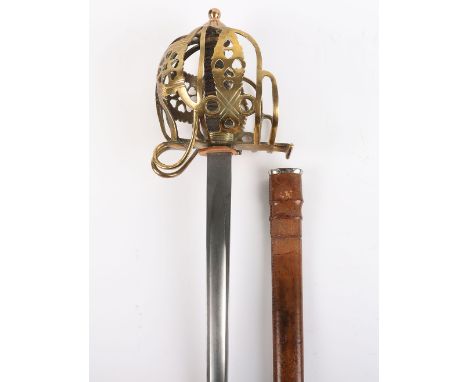 Scottish N.C.O’s Basket Hilt Backsword Post 1912, plain regulation blade cut with a single fuller, etched Fenton Brothers She