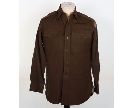 2x WW2 American Air Force Shirts, being a brown enlisted ranks example with wool air force patch and officers tan cloth examp
