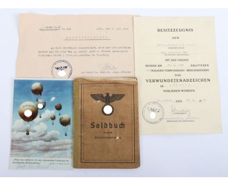 WW2 German Ski-Jager Ersatz Battalion 1 Soldbuch, book issued to Grenadier Phillip Stammer in September 1944. Photograph remo
