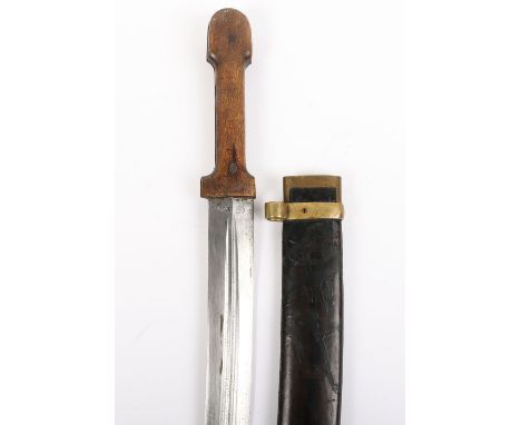 Imperial Russian Military Dagger Kinjal, example with two piece wooden grips with two brass stud fittings. Housed in its leat