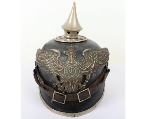 Imperial German Eisenbahn Regiment Nr3 Regimentally Marked Pickelhaube, good untouched example of a leather bodied pickelhaub