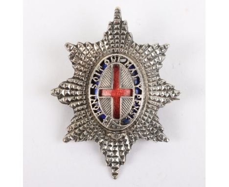 Coldstream Guards Sterling Silver Cap Star, fine two piece example of a small type cap star with blue and red enamel to the o