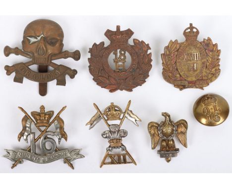 7x British Cavalry Badges, consisting of Victorian 16th Lancers cap badge with two lug fittings to the reverse, Victorian 18t