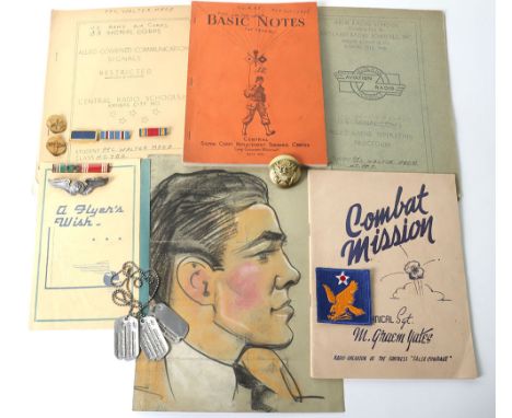 WW2 USAAF Insignia and Paperwork Archive of Corporal Walter Mroz, grouping includes a sterling silver Aircrew wing with clutc