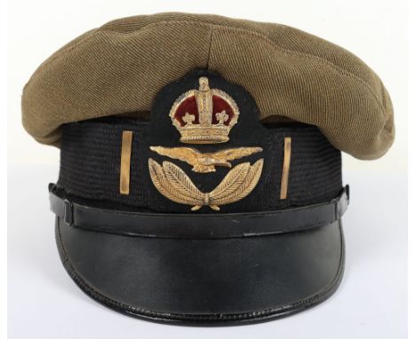 WW1 Royal Air Force 1918 Pattern Peaked Cap, good example of a 1918 pattern RAF khaki peaked cap with the black mohair band h