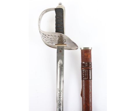 British George V 1897 Pattern Royal Engineers Officers Sword, regulation polished blade etched with crowned royal cipher, Roy