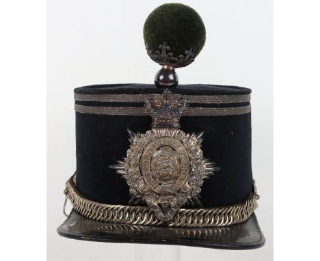 Victorian First Royal Jersey Militia Officers Quilted Shako 1869-78, fine example of a blue cloth bodied shako with white met