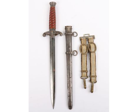 WW2 German Army Officers Dagger with Hanging Straps, with dark orange celluloid grip, pommel and ferrule with oakleaves relie