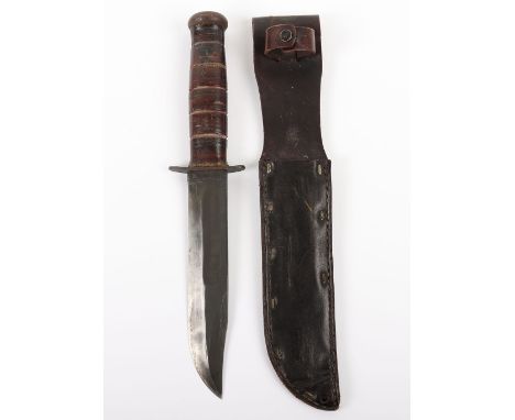 WW2 US Marine Corps (U.S.M.C) Ka-Bar Fighting Knife, good example with pressed leather covered grip and steel pommel. Slightl