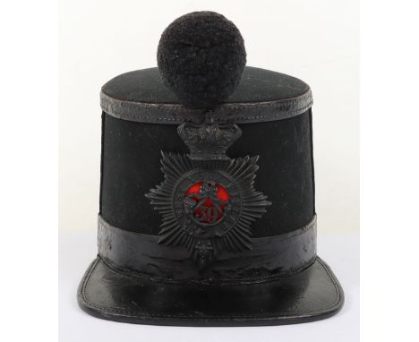 Victorian 39th West York Rifle Volunteers Officers Quilted Shako 1869-78, good example of a black cloth body shako with paten