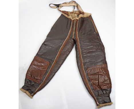 WW2 American Type A-3 Flying Trousers, fine pair of brown leather flying trousers with wool lining. Complete with working zip