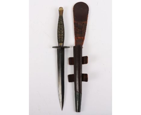 WW2 British Ribbed and Beaded Fairbairn Sykes (F.S) Commando Knife, fine example of a brass ribbed and beaded hilt commando k