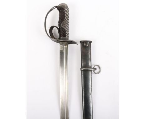 WW2 Japanese Cavalry Sword, chequered wooden grip with steel guard and back strap. Catch release to the back of the grip, mac