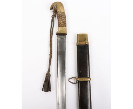 Imperial Russian Sword Shasqua, fine untouched example with brass pommel, carved wooden grip and brass ferrule with various i