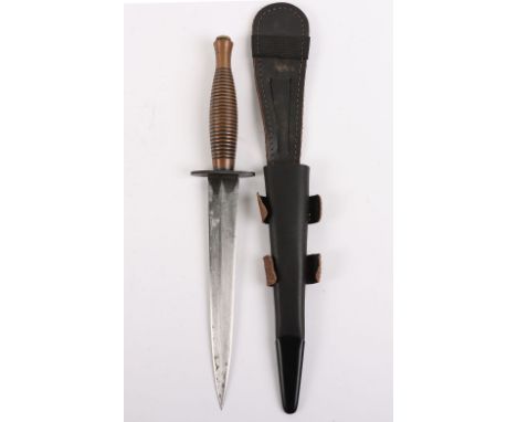 British 3rd Pattern Commando Knife by R Cooper, brass ringed grip with the remains of blackened finish. Oval cross guard stam