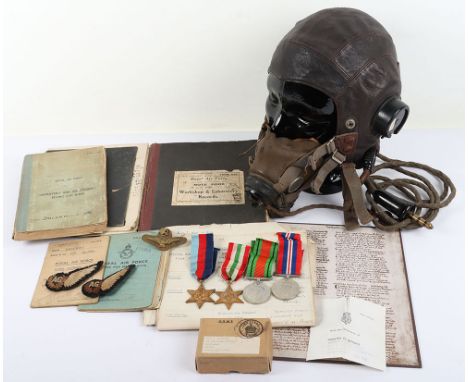 WW2 Royal Air Force Medal, Log Book and Flying Helmet Grouping of Sergeant Edward Dockray, Air Gunner with No55 Squadron, int