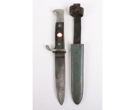 Third Reich Hitler Youth Transitional Dagger by Carl Eickhorn Solingen, two piece chequered grips with fixed enamel HJ diamon