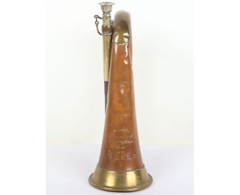 WW1 Bugle of 2/5th Loyal North Lancashire Regiment Interest, good example of a 1916 dated copper and brass bugle made by Hawk