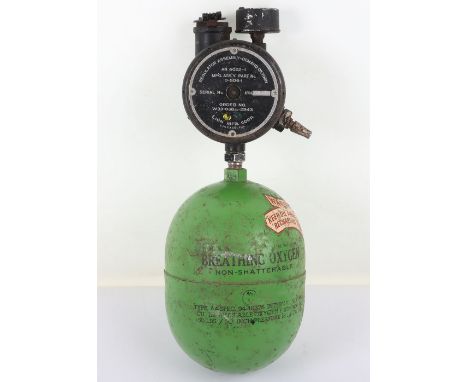 WW2 USAAF Type A-4 Aircrew Oxygen Bottle, good example with the original regulator assembly to the top and gauge. Printed det
