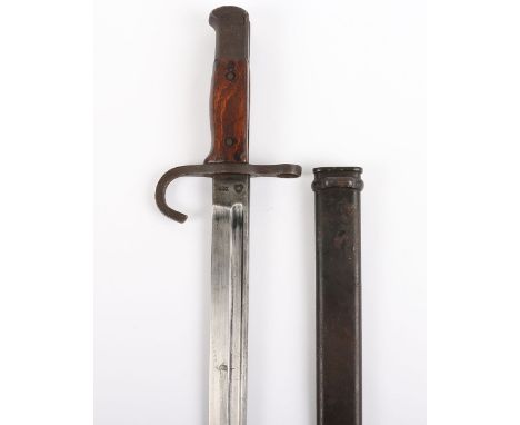 WW2 Japanese Type 30 Arisaka Bayonet, good example with two piece wooden grips. Steel pommel top and cross guard with muzzle 