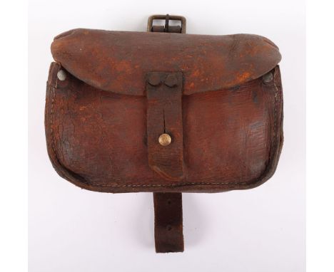 Scarce 1914 Pattern Ammunition Pouch, in brown leather with studs, fixing straps to the reverse and long strap. Reverse of th