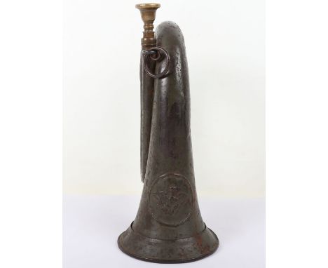 WW1 German Prussian Field Issue Bugle, fine example of an Infantry issue combat bugle with Prussian eagle to the central cart