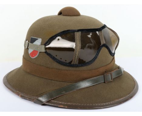 WW2 German Army Afrikakorps (D.A.K) Pith Helmet, good example of a 2nd pattern tropical helmet in olive felt with a darker br