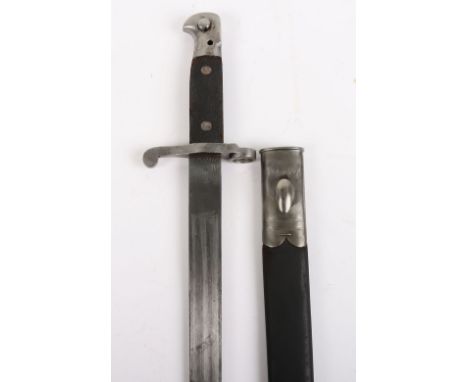 British Martini Henry 1887 Pattern Bayonet, two piece chequered leather grips with two securing studs. Steel pommel with oil 