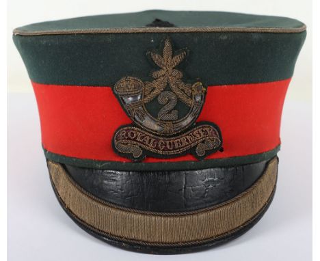 Victorian Officers Peaked Forage Cap of the 2nd Royal Guernsey Light Infantry, bottle green body with thick crimson central b