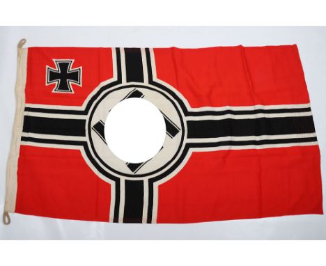 WW2 German Reichskriegsflagge (Battle Flag), fine example of a printed red cotton battle flag with central swastika and Iron 