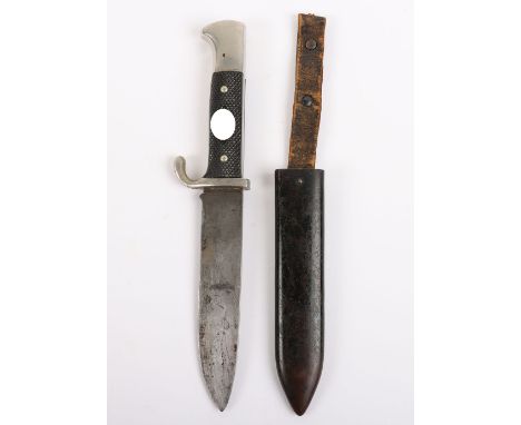 Third Reich Hitler Youth Boys Dagger by Herm Konejung A.G Solingen, with two piece black chequered grips with enamel HJ diamo