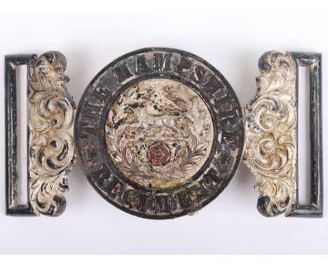 Hampshire Militia Officers Waist Belt Clasp, fine frosted silvered officers two piece waist belt clasp with circlet ‘THE HAMP