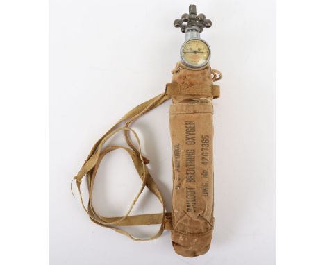 WW2 USAAF Aircrew Bailout Breathing Oxygen Bottle, complete with the original canvas carry case with printed details to the c