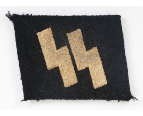 WW2 German Waffen-SS Tunic Collar Patch, well worn uniform removed collar patch with embroidered SS runes to the centre of a 